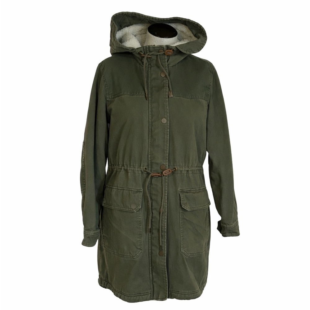 GAP Forest Green Sherpa Utility Jacket Hooded Anorak Small - Picture 3 of 11